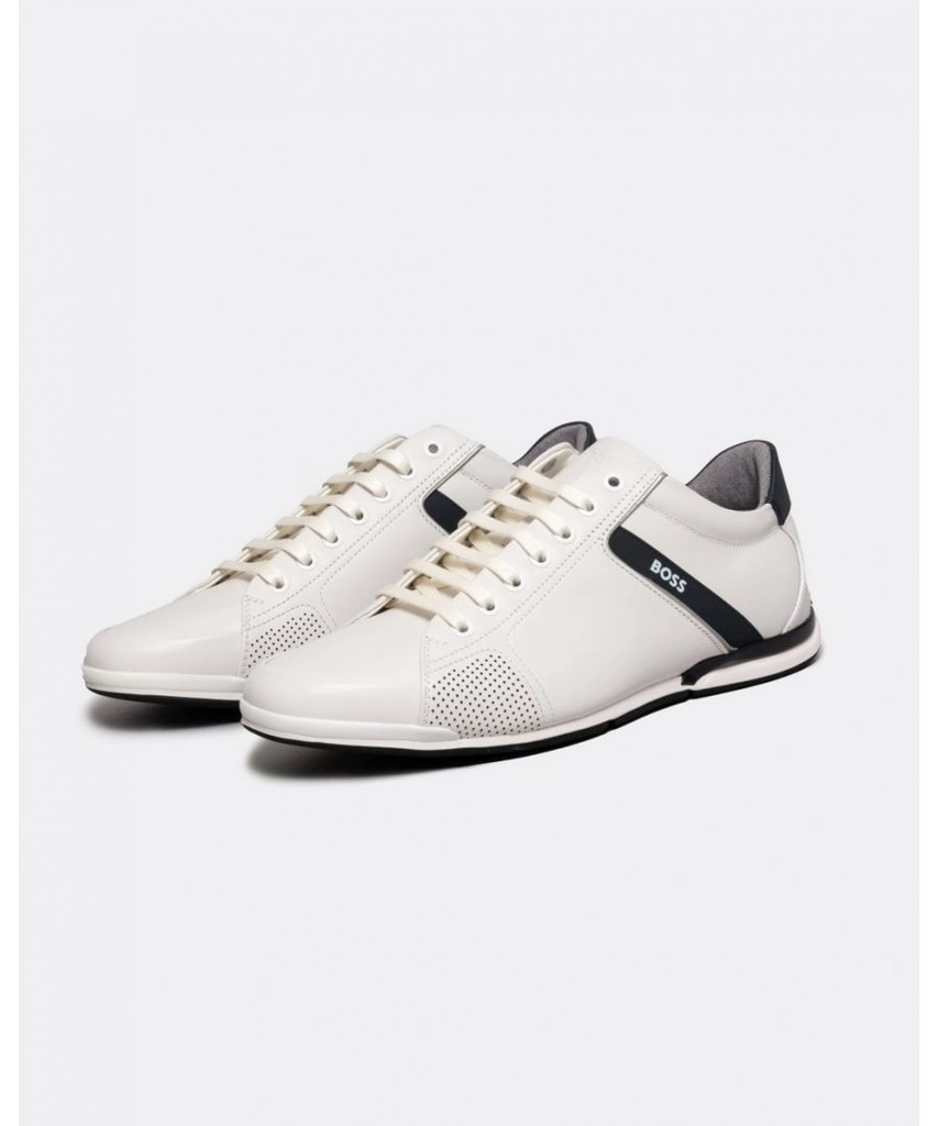 Hugo Boss Saturn Mens Low Profile Leather Trainers With Odour-Control Lining NOS - White - Size UK 12